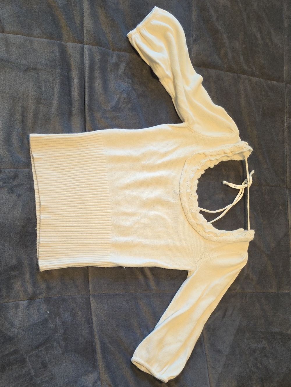 Arden B. Cream Knit Top with Lace Trim